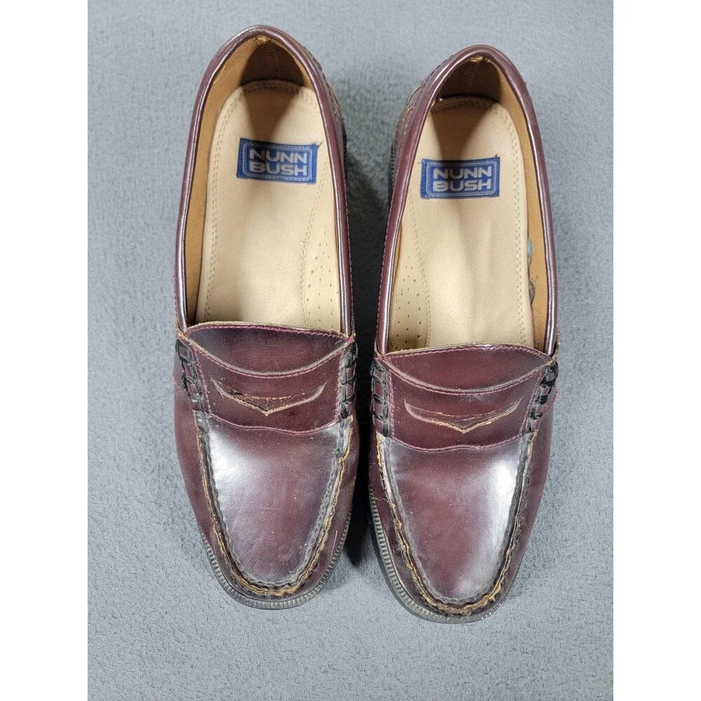 Nunn Bush Shoes Mens Size 9.5 Burgundy Leather Loafers Slip On Comfort‎ Casual